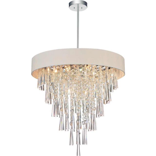 CWI Lighting Franca 8 Light 22 inch Drum Shade Chandelier in Chrome with Clear Crystal 5523P22C (Off White)