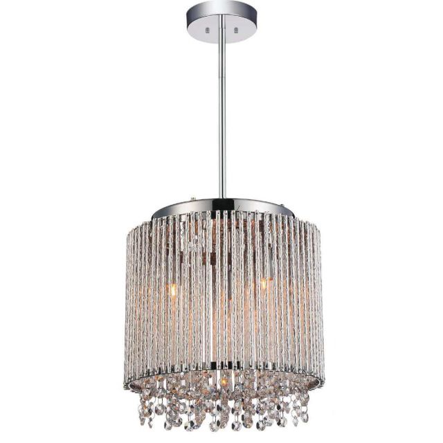 CWI Lighting 5535P10C-R Claire 3 Light 10 inch Drum Shade Mini Pendant in Chrome with Clear Crystal