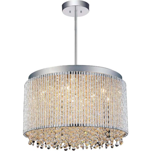 CWI Lighting Claire 10 Light 16 inch Drum Shade Chandelier in Chrome with Clear Crystal 5535P16C-R