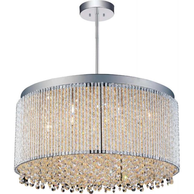 CWI Lighting Claire 12 Light 20 inch Drum Shade Chandelier in Chrome with Clear Crystal 5535P20C-R