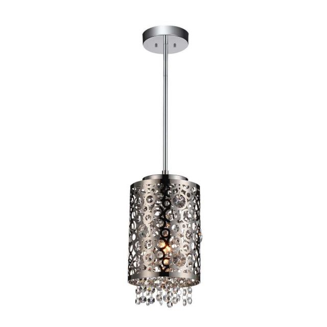 CWI Lighting 5536P6ST-R Bubbles 1 Light 6 inch Drum Shade Mini Pendant in Chrome with Clear Crystal