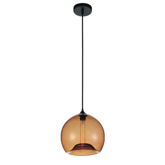 CWI Lighting 1 Light 12 inch Down Mini Pendant in Black with Amber Glass 5553P12- Amber