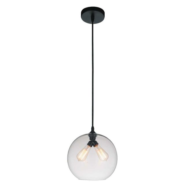 CWI Lighting 2 Light 12 inch Down Mini Pendant in Black with Transparent Clear Glass 5553P12 - Clear (2L)