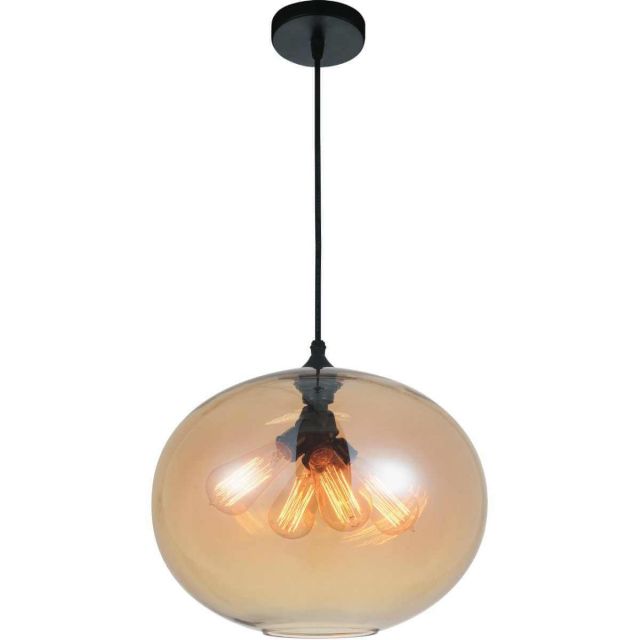 CWI Lighting 4 Light 16 inch Down Pendant in Black with Amber Glass 5553P16 -Amber