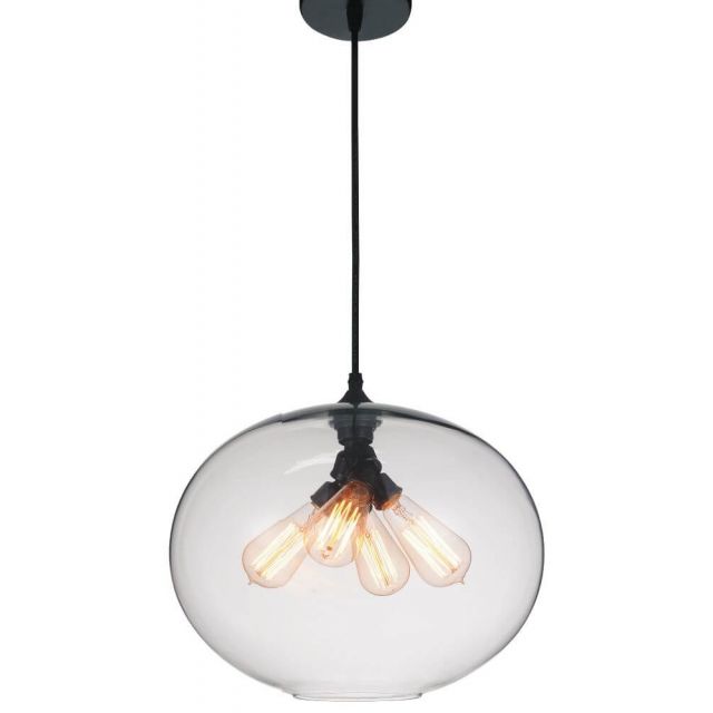 CWI Lighting Glass 4 Light 16 Inch Down Pendant In Black With parent Glass 5553P16-Clear