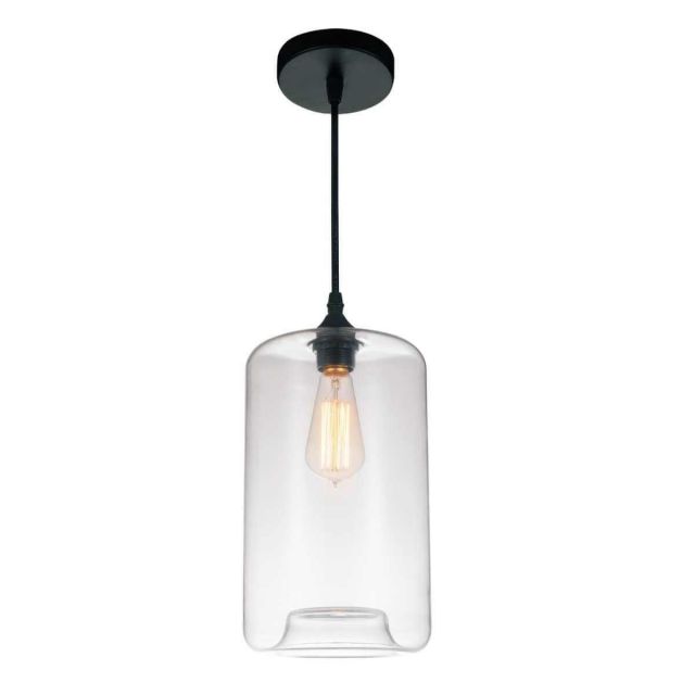 CWI Lighting 1 Light 7 inch Down Mini Pendant in Black with Clear Glass 5553P7-Clear