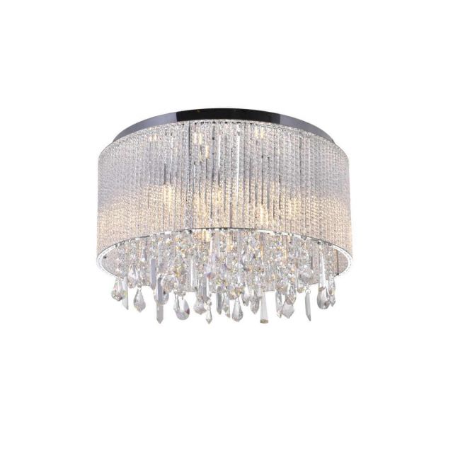CWI Lighting Benson 9 Light 20 inch Drum Shade Flush Mount in Chrome with Clear Glass and Clear Crystal 5562C20C Clear