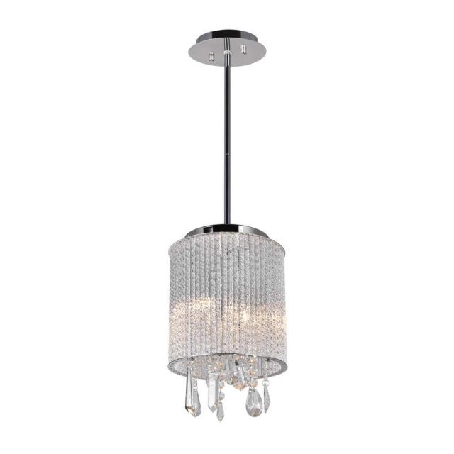 CWI Lighting Benson 2 Light 8 inch Drum Shade Mini Pendant in Chrome with Clear Glass and Clear Crystal 5562P8C Clear