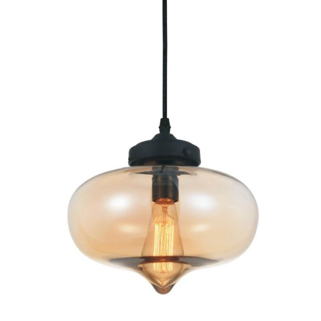 CWI Lighting Glass 1 Light 11 Inch Down Pendant In Black With Amber Glass 5570P11 - Amber