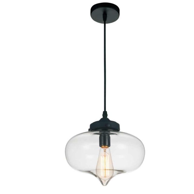 CWI Lighting 1 Light 11 inch Down Mini Pendant in Black with Transparent Clear Glass 5570P11 - Clear