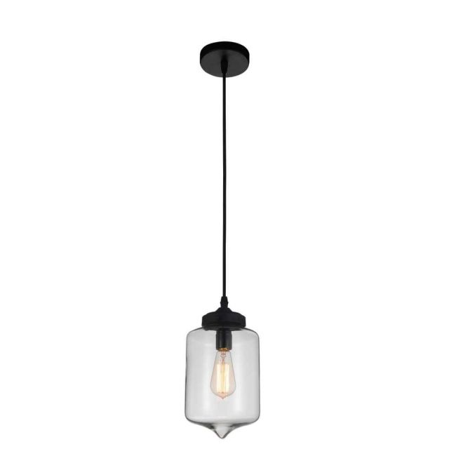 CWI Lighting 1 Light 7 inch Down Mini Pendant in Black with Transparent Clear Glass 5570P7C - Clear