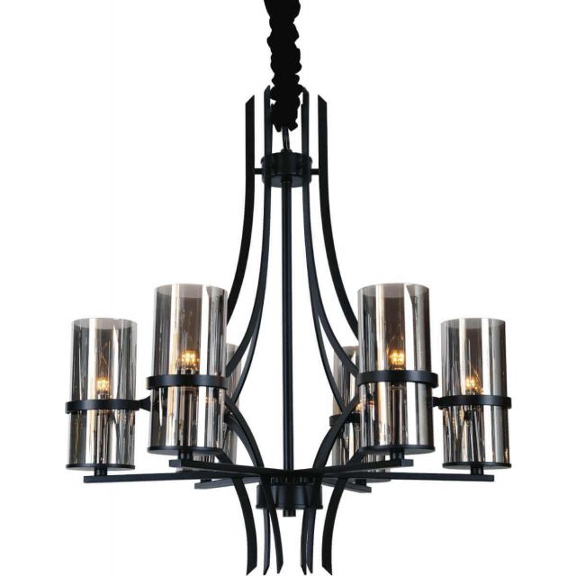 CWI Lighting 9858P27-6-101 Vanna 6 Light 27 inch Up Chandelier in Black with Smoke Glass