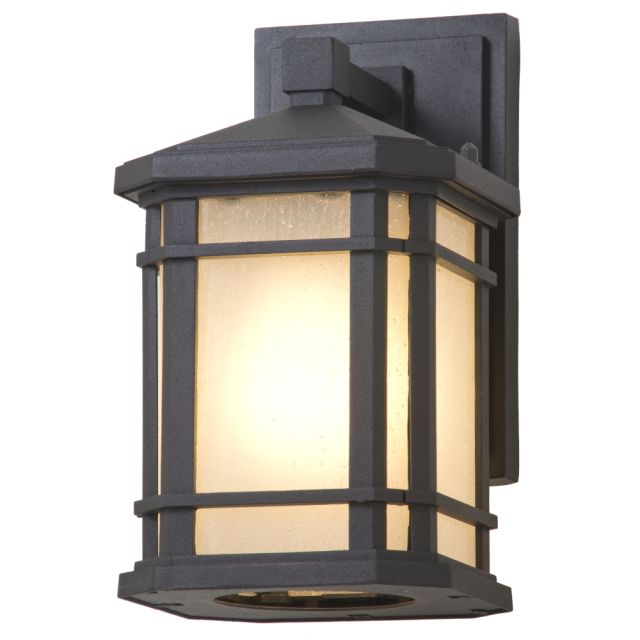 DVI Lighting Cardiff 1 Light 10 Inch Tall Outdoor Wall Light In Black With Sand Blasted Seedy Glass DVP142000BK-SSD