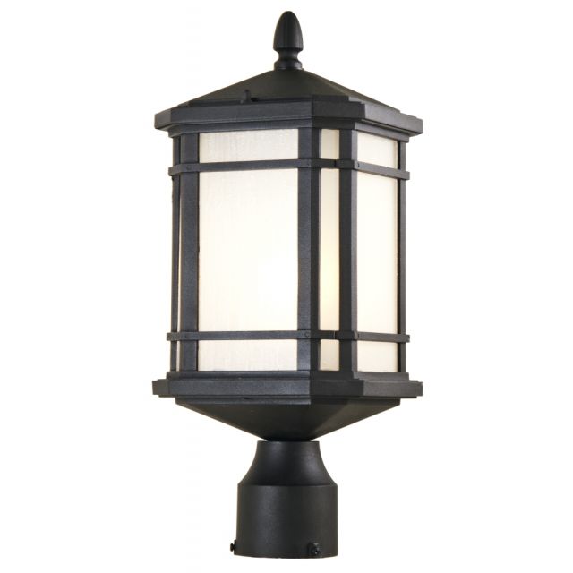 DVI Lighting Cardiff 1 Light 18 Inch Tall Outdoor Post Top In Black With Sand Blasted Seedy Glass DVP142014BK-SSD