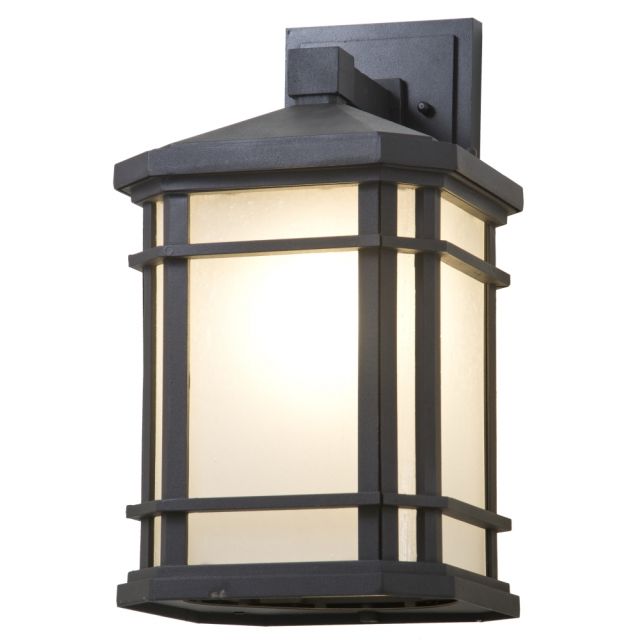 DVI Lighting Cardiff 1 Light 16 Inch Tall Outdoor Wall Light In Black With Sand Blasted Seedy Glass DVP142020BK-SSD
