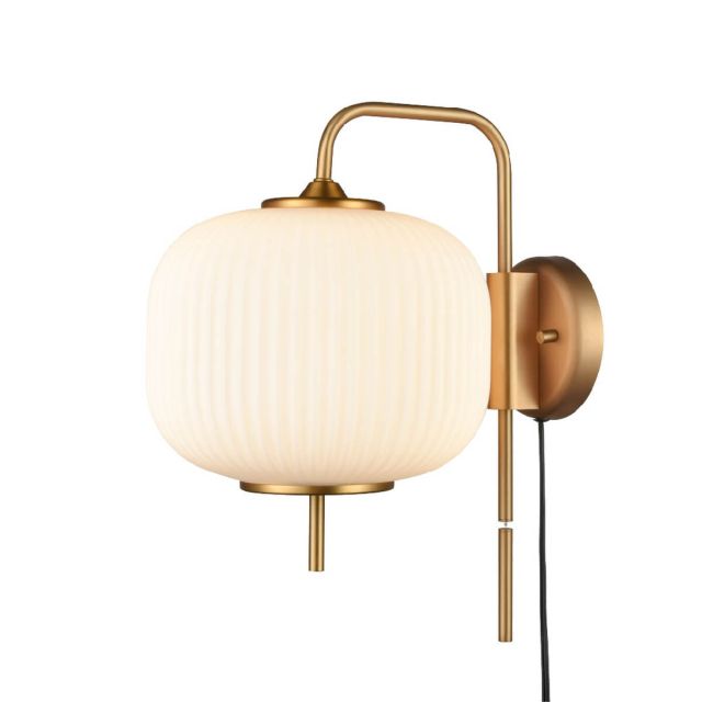 DVI Lighting Mount Pearl 1 Light 17 inch Tall Wall Sconce in Brass with Ribbed Half Opal Glass DVP40001BR-RIO