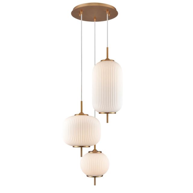 DVI Lighting Mount Pearl 3 Light 15 inch Pendant in Brass with Ribbed Opal Glass DVP40057BR-RIO