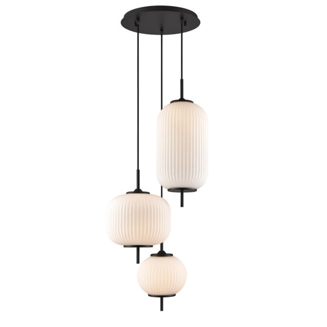 DVI Lighting Mount Pearl 3 Light 15 inch Pendant in Graphite with Ribbed Opal Glass DVP40057GR-RIO