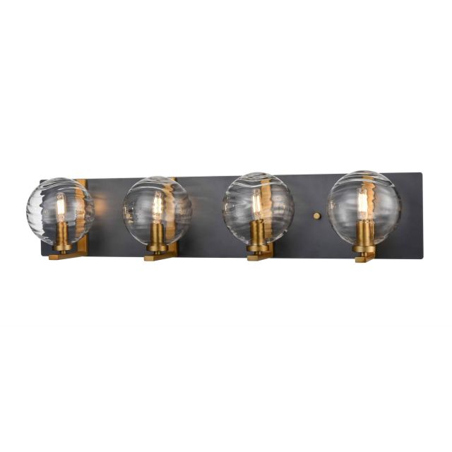 DVI Lighting DVP40444BR+GR-RPG Tropea 4 Light 31 Inch Vanity Light in Brass-Graphite with Ripple Glass