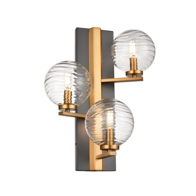 DVI Lighting DVP40499BR+GR-RPG Tropea 3 Light 17 Inch Tall Wall Sconce in Brass-Graphite with Ripple Glass