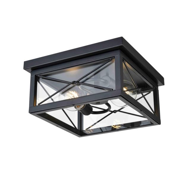 DVI Lighting DVP43370BK-CL County Fair 2 Light 12 Inch Outdoor Flush Mount in Black with Clear Glass