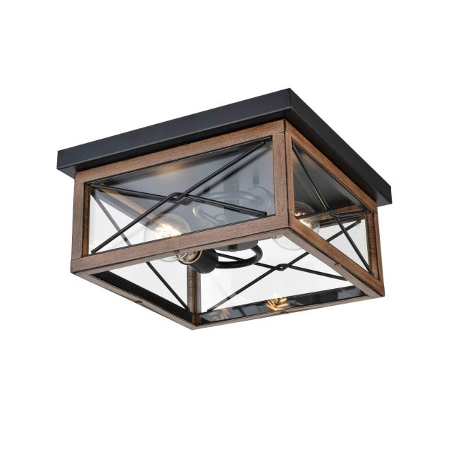 DVI Lighting DVP43370BK+IW-CL County Fair 2 Light 12 Inch Outdoor Flush Mount in Black-Ironwood with Clear Glass