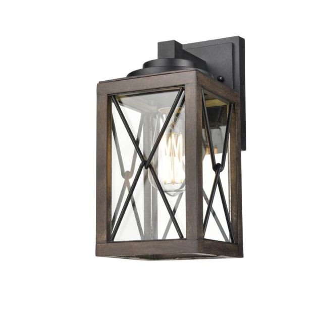 DVI Lighting DVP43371BK+IW-CL County Fair 1 Light 12 Inch Tall Outdoor Wall Light in Black-Iron Wood with Clear Glass