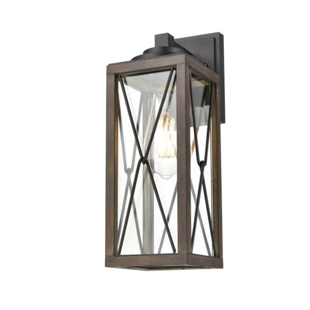 DVI Lighting DVP43372BK+IW-CL County Fair 1 Light 16 Inch Tall Outdoor Wall Light in Black-Iron Wood with Clear Glass