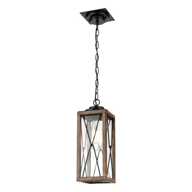 DVI Lighting DVP43375BK+IW-CL County Fair Outdoor 1 Light 6 inch Outdoor Pendant in Black-Ironwood with Clear Glass