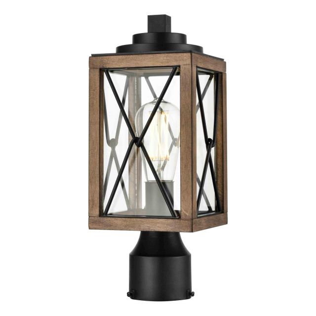 DVI Lighting DVP43377BK+IW-CL County Fair 1 Light 15 Inch Tall Outdoor Post Light in Black-Ironwood with Clear Glass
