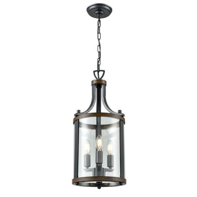 DVI Lighting Niagara 3 Light 10 Inch Pendant In Graphite And Iron Wood With Clear Glass DVP4410GR/IW