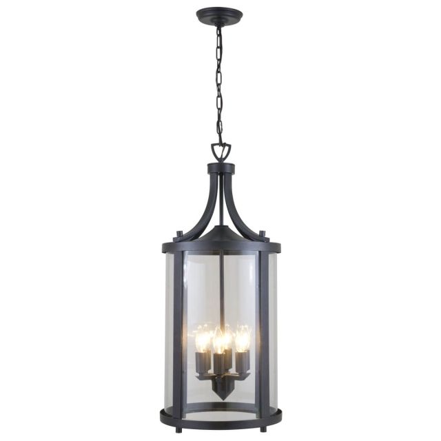 DVI Lighting Niagara 6 Light 14 inch Outdoor Hanging Lantern in Hammered Black with Clear Glass DVP4476HB-CL