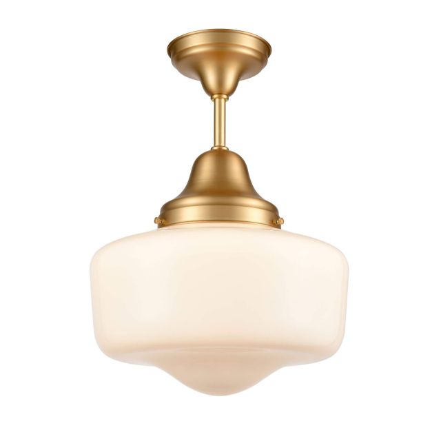 DVI Lighting DVP7511VBR Schoolhouse 1 Light 14 Inch Semi Flush Mount in Venetian Brass with True Opal Glass