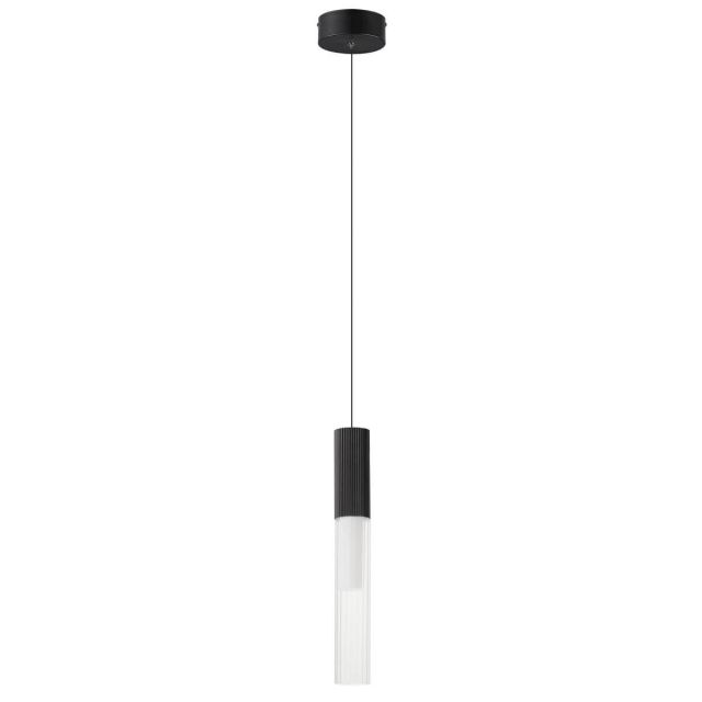 ET2 lighting Reeds 2 inch LED Mini Pendant in Black with Clear Ribbed Glass E11011-144BK