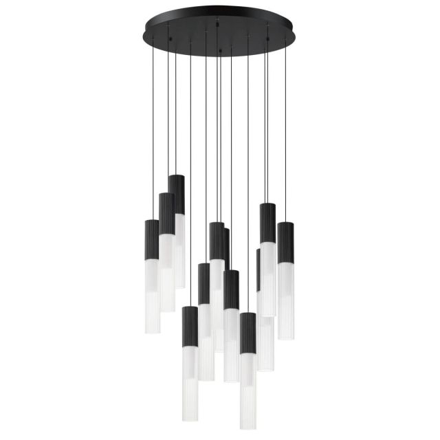ET2 lighting Reeds 21 inch Multi-Light LED Pendant in Black with Clear Ribbed Glass E11019-144BK
