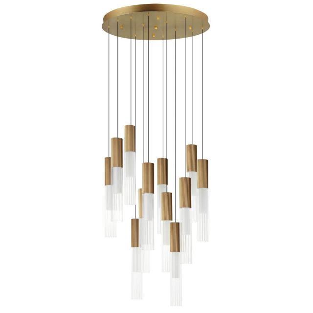 ET2 Lighting Reeds 23 inch LED Multi Light Pendant in Gold with Clear Ribbed Glass E11019-144GLD
