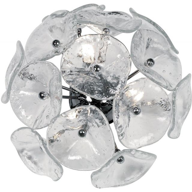 ET2 lighting Fiori 3 Light 8 Inch Tall Flush-Wall Mount In Polished Chrome With Clear Murano Glass E22091-28