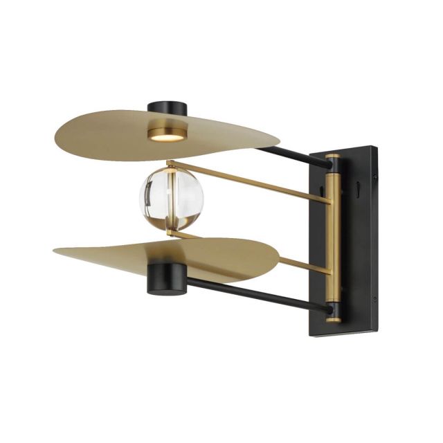 ET2 lighting Pearl 12 inch Tall LED Pin Up Wall Sconce in Black-Natural Aged Brass E24072-BKNAB