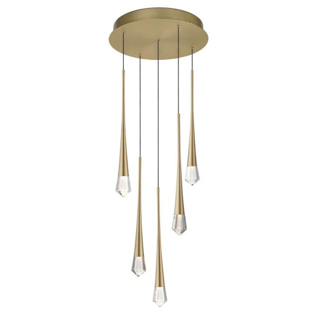 ET2 lighting E24225-122GLD Pierce 13 inch Multi Light LED Pendant in Gold with Clear Crystal
