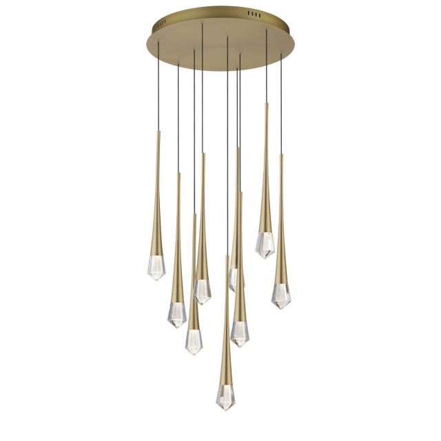 ET2 lighting E24227-122GLD Pierce 19 inch Multi Light LED Pendant in Gold with Clear Crystal