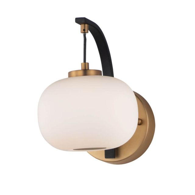 ET2 Lighting E25062-92BKGLD Soji 1 Light 9 Inch Tall LED Wall Sconce in Black-Gold with Satin White Glass