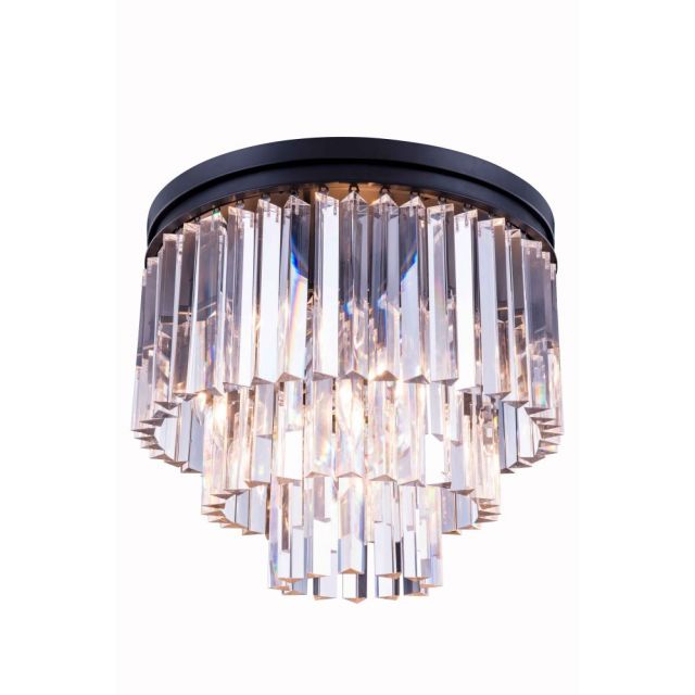 Elegant Lighting Sydney 9 Light 20 Inch Flush Mount In Matte Black With Royal Cut Clear Crystal 1201F20MB/RC
