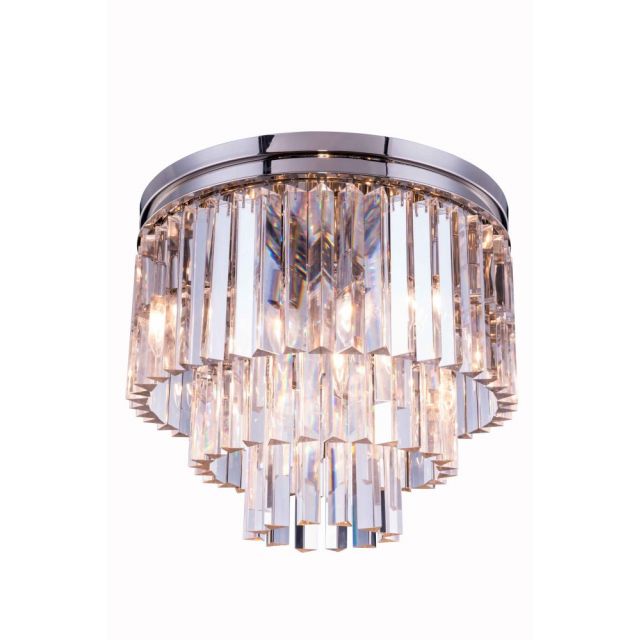 Elegant Lighting Sydney 9 Light 20 Inch Flush Mount In Polished Nickel With Royal Cut Clear Crystal 1201F20PN/RC
