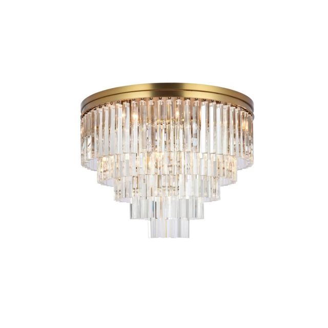 Elegant Lighting Sydney 17 Light 32 inch Round Crystal Flush Mount in Satin Gold 1201F32SG/RC
