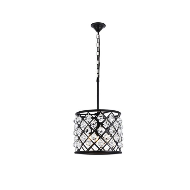 Elegant Lighting Madison 3 Light 14 Inch Pendant In Matte Black With Royal Cut Clear Crystal 1204D14MB/RC