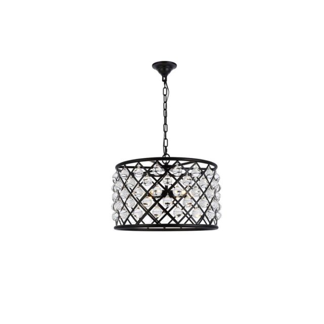 Elegant Lighting Madison 6 Light 20 Inch Pendant In Matte Black With Royal Cut Clear Crystal 1204D20MB/RC
