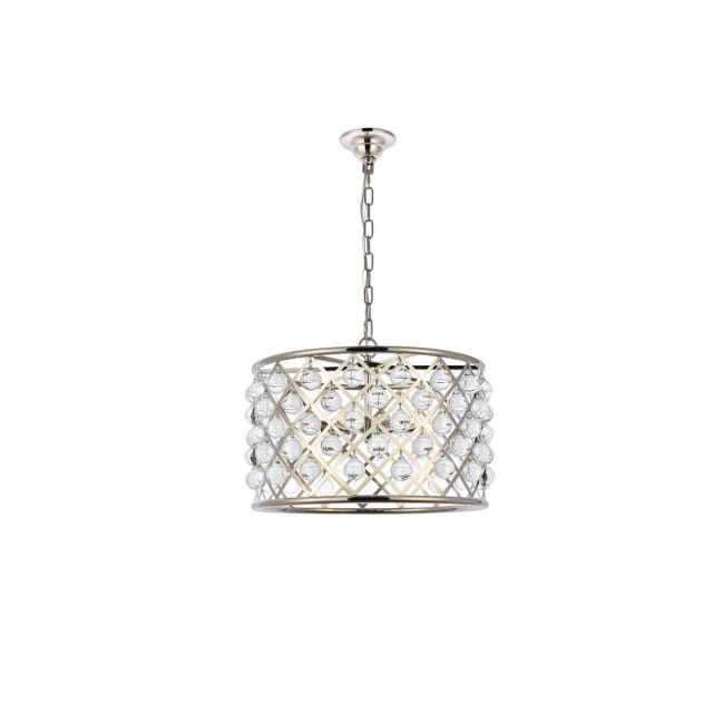 Elegant Lighting Madison 6 Light 20 Inch Pendant In Polished Nickel With Royal Cut Clear Crystal 1204D20PN/RC