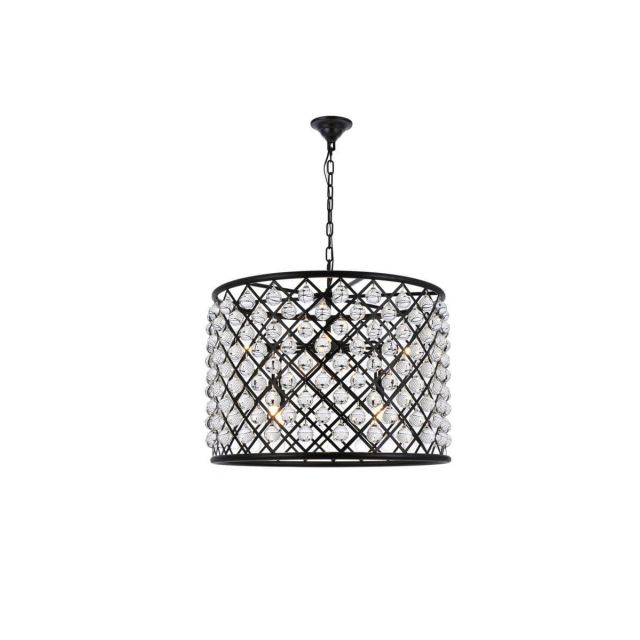 Elegant Lighting Madison 8 Light 28 Inch Crystal Chandelier In Matte Black With Royal Cut Clear Crystal 1204D27MB/RC