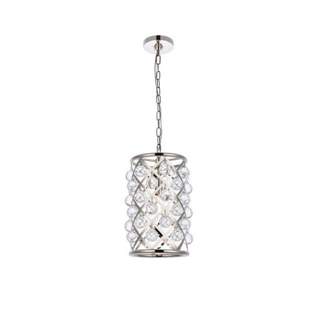 Elegant Lighting Madison 1 Light 8 Inch Pendant In Polished Nickel With Royal Cut Clear Crystal 1204D8PN/RC