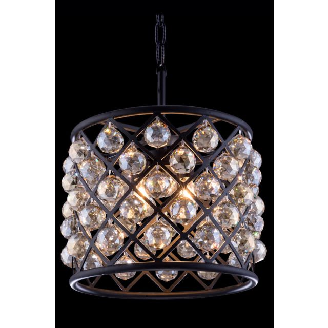 Elegant Lighting Madison 4 Light 14 Inch Pendant In Matte Black With Royal Cut Golden Teak Crystal 1206D14MB-GT/RC